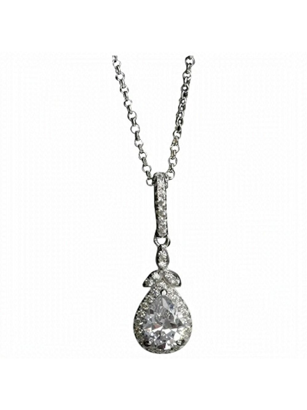 Sterling Silver Teardrop CZ Halo Pendant Necklace